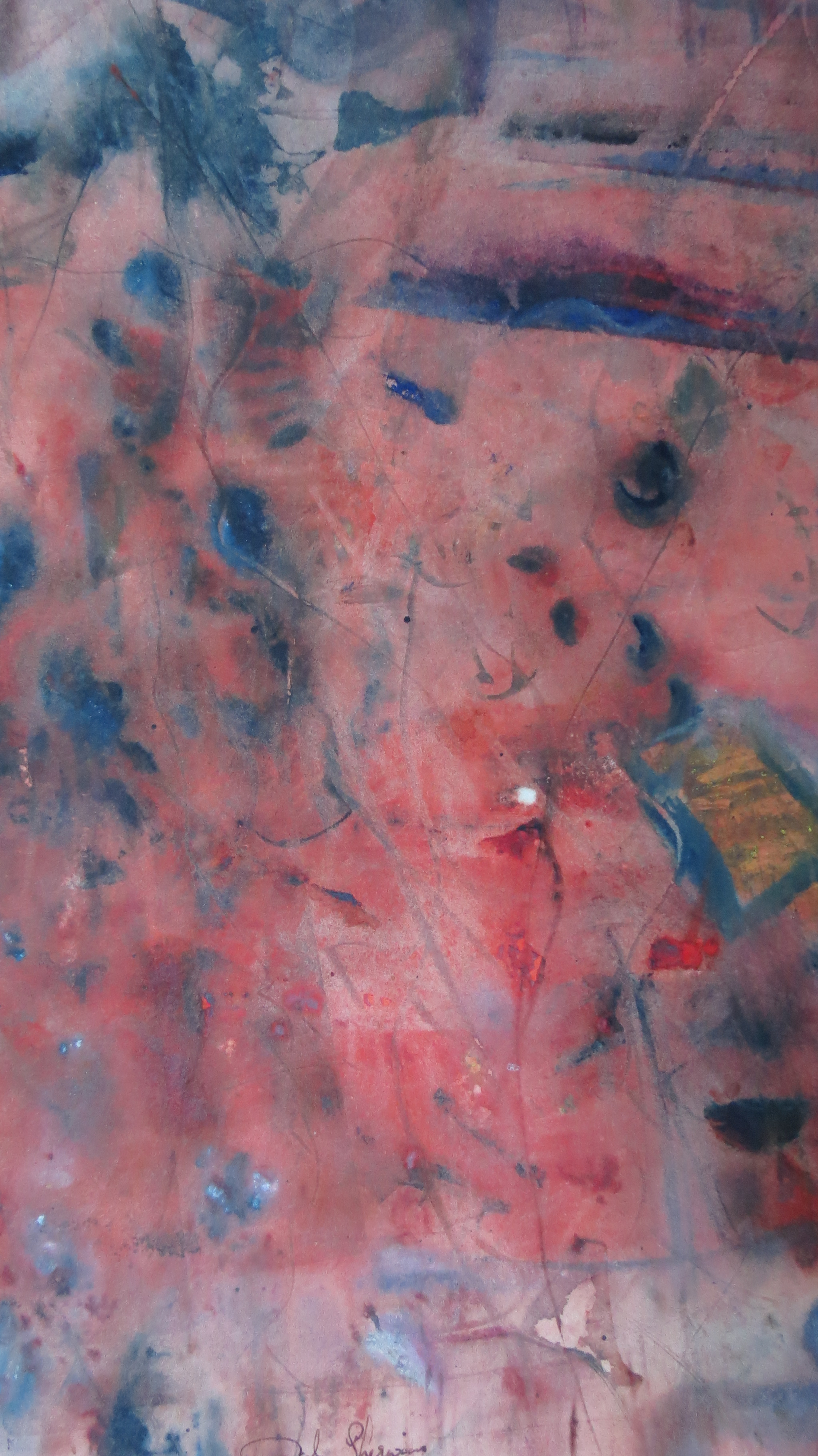 Abstract watercolour by David Sherwin — warm rose and deep blue