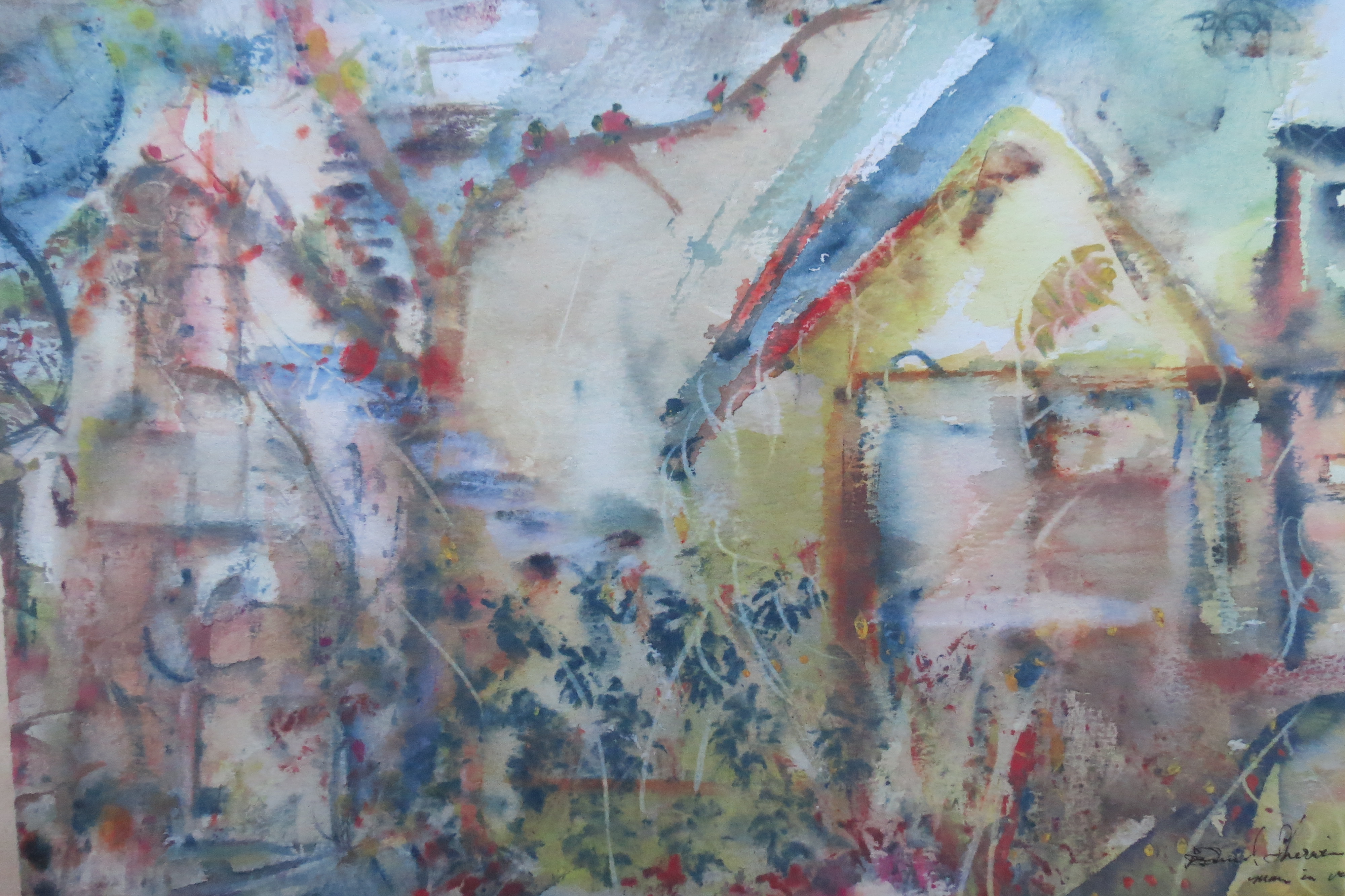 Abstract architectural watercolour — Greek influence
